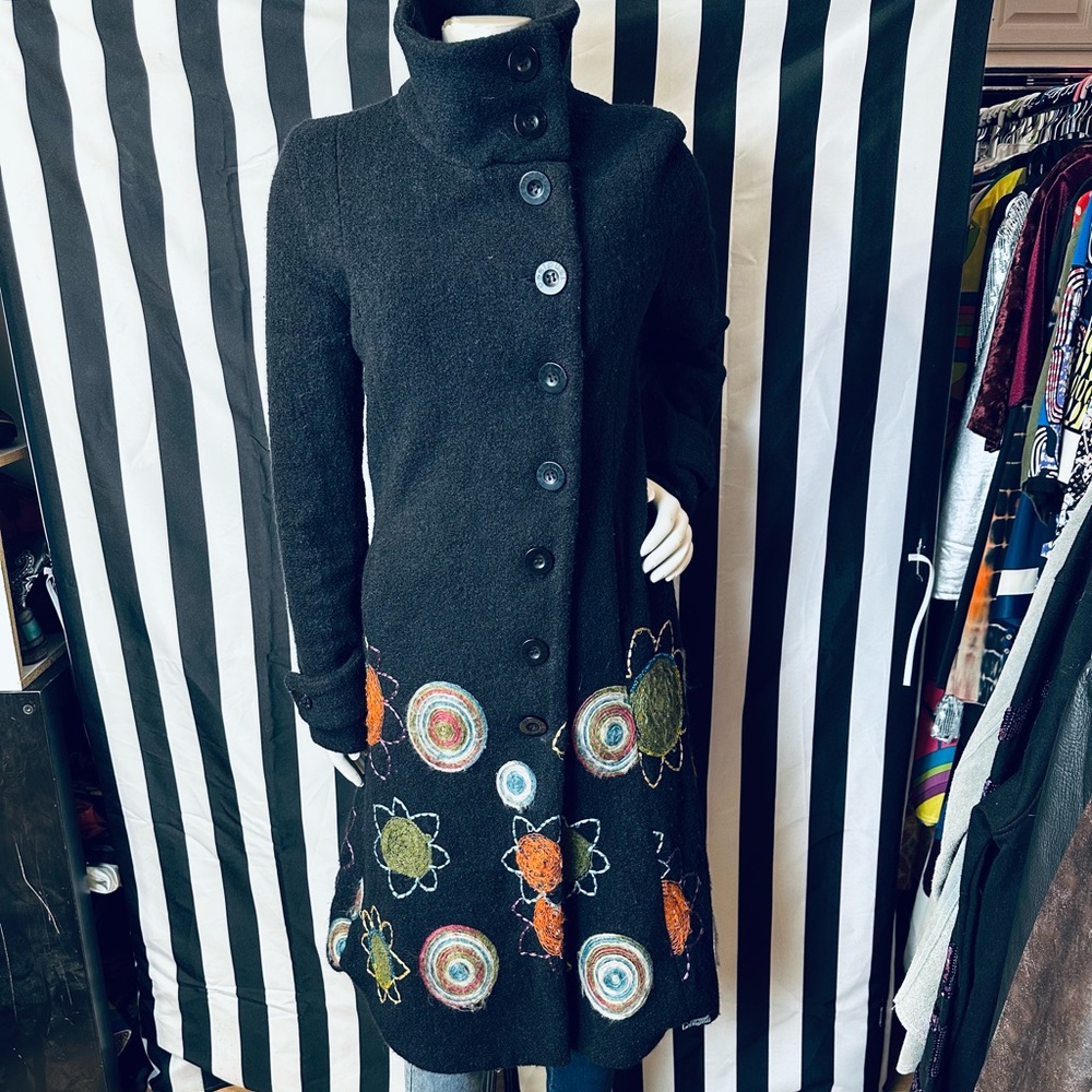 Desigual National Wind Trench Coat w/ Adorable Cosmic Embroidered Detail - 36 - Picture 5 of 12